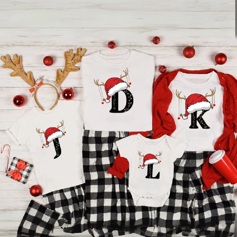 women's pajamas for hot summer nightsChristmas Family Matching Initial Printed Tees