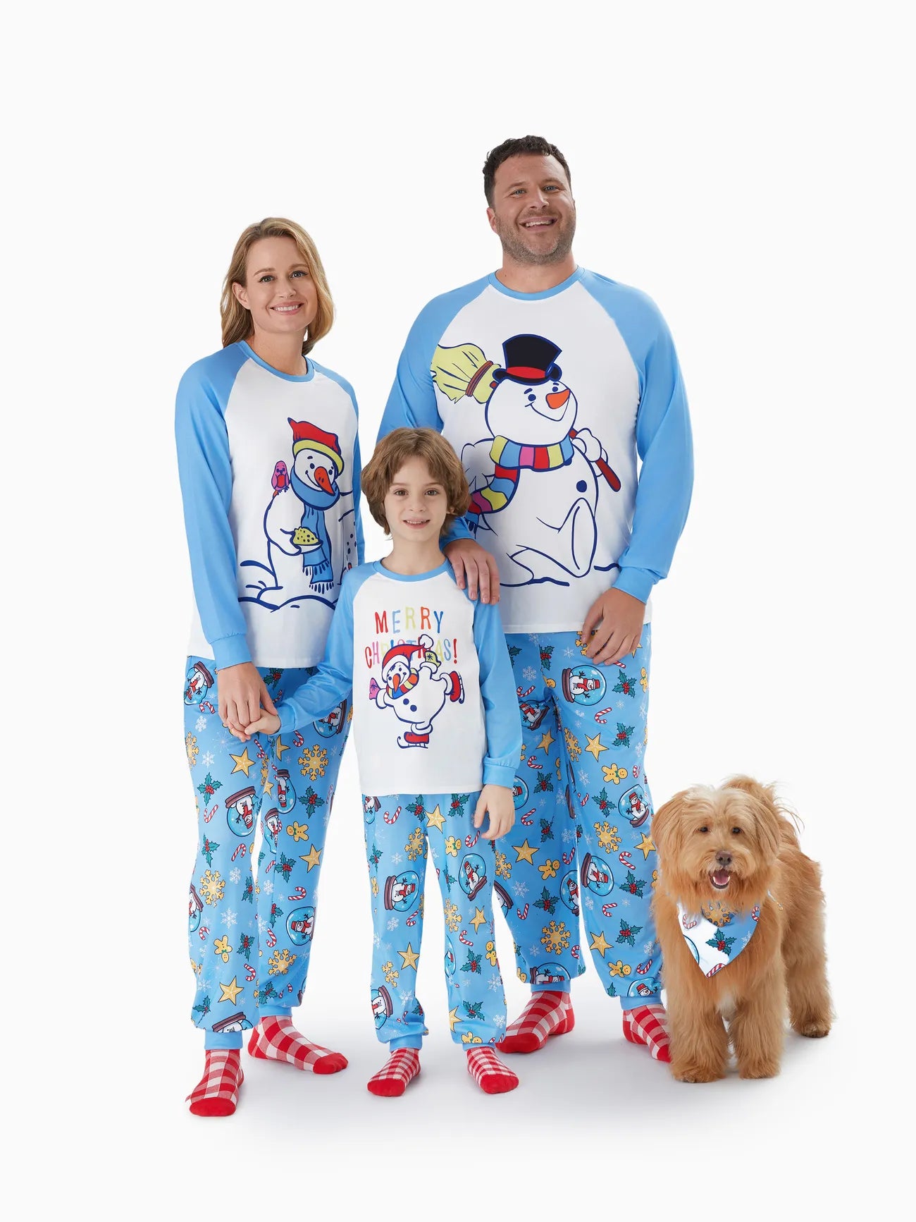 women's pajamas featuring floral embroideryChristmas Family Matching Raglan Sleeves Snowman Graphic Pajama Sets