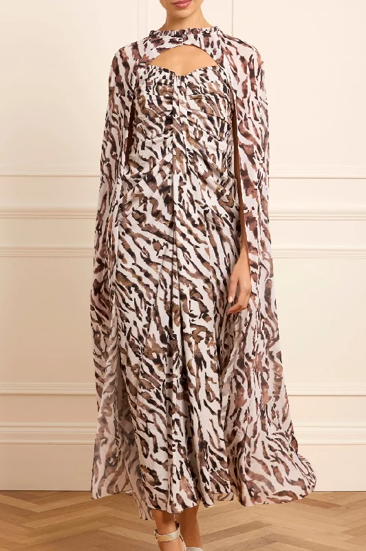 cozy fur-lined hats for extreme coldZebra Chiffon Long Cape