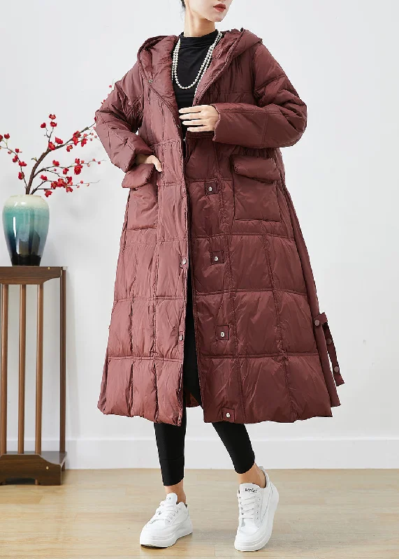 Women's Coats with Fur TrimWomen Dull Red Oversized Plaid Duck Down Canada Goose Jacket Winter