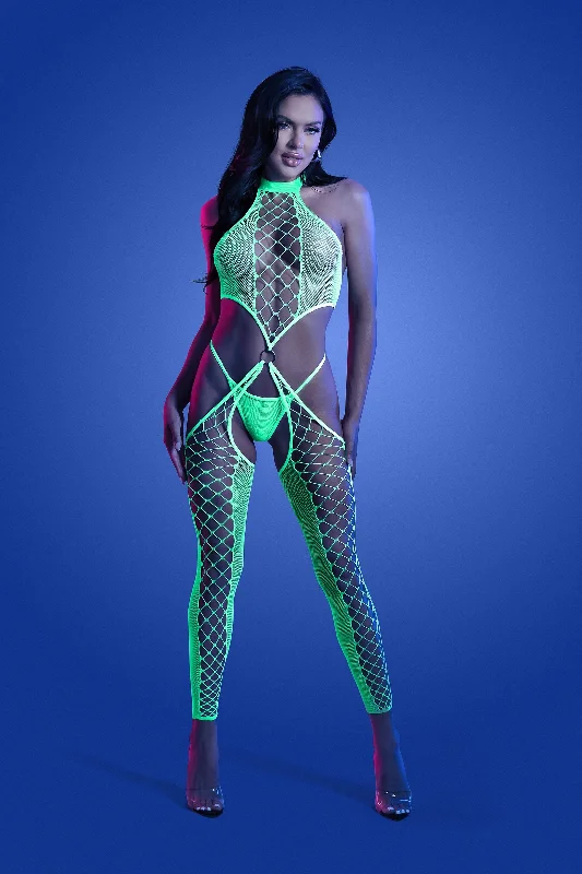 plus-size nursing bra with side supportFantasy Lingerie Glow High Voltage High Neck Bodystocking & G-string Neon Green