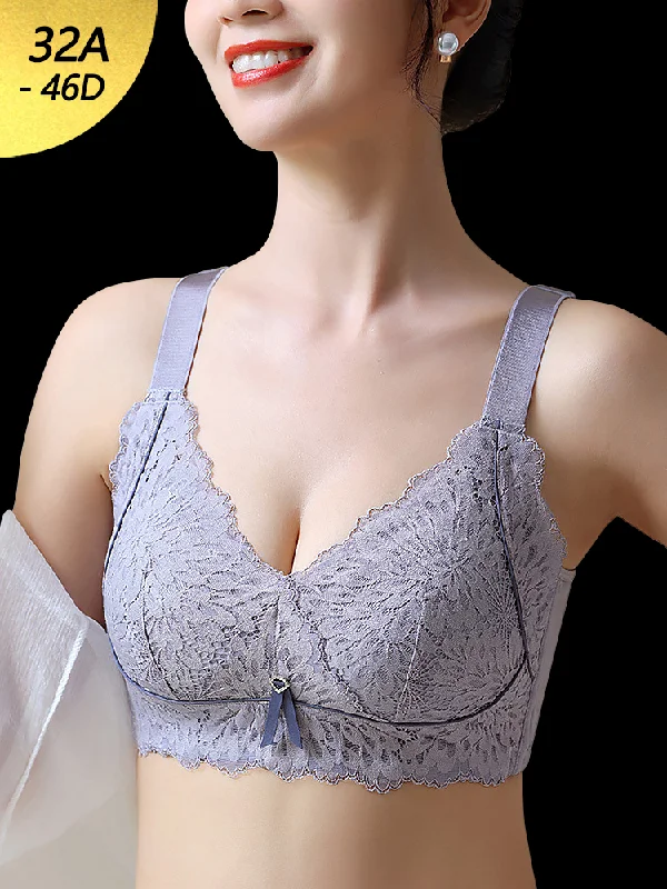 convertible bra with silicone strips for supportFull Lace Breathable Minimizer Wireless Bra