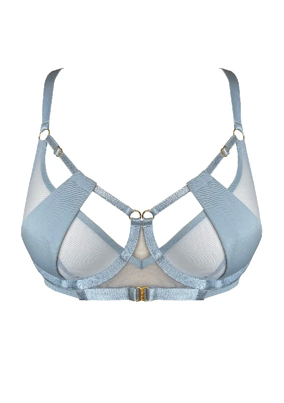 wireless bra with stretch fabricBordelle Vero Balconette Wire Bra | DUSTY BLUE