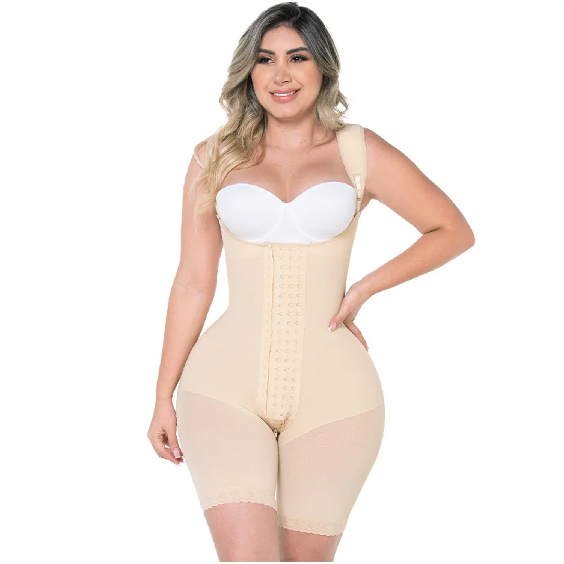 front-closure bra for easy dressingFajas MYD 0489  Post Surgery Mid Thigh Shapewear Bodysuit for Guitar and Hourglass Body