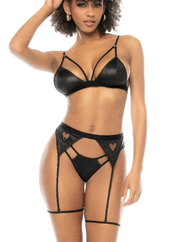 wireless mastectomy bra with soft cupsMapale Lingerie Iconic Cutout Heart Leather-effect Bra Set Black