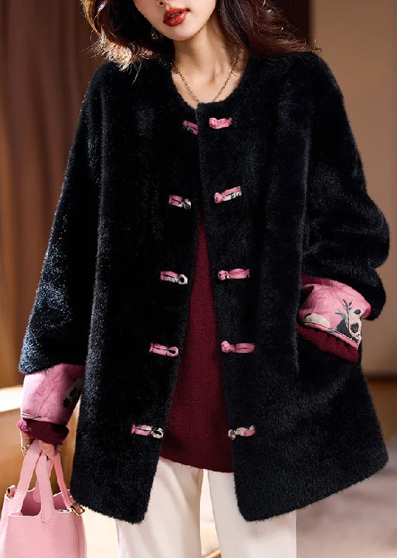 Women's Coats with ZipperLoose Black Button Wear On Both Sides Leather And Fur Coats Winter