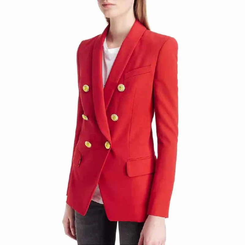 Women's PeacoatsWomens Double Breasted Blazer V-Neck Long Sleeve Gold Buttons Blazer