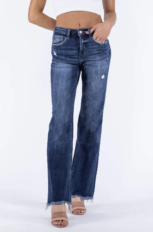 Women's Jodhpurs with Shirt CollarPaxton Tummy Control High-Rise Frayed Hem Dad Denim Jeans In Dark Wash