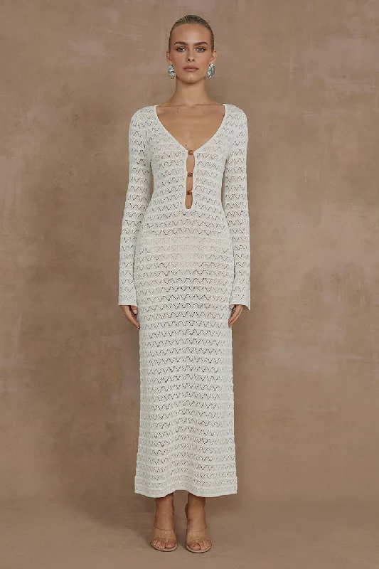 Women's Notched Collar SweatersNYA MIDI DRESS - IVORY