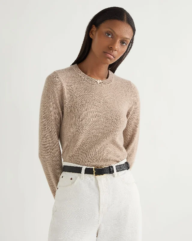 Women's Low Collar SweatersWomen's Hallie Round Neck Cashmere Jumper Oatmeal Brown