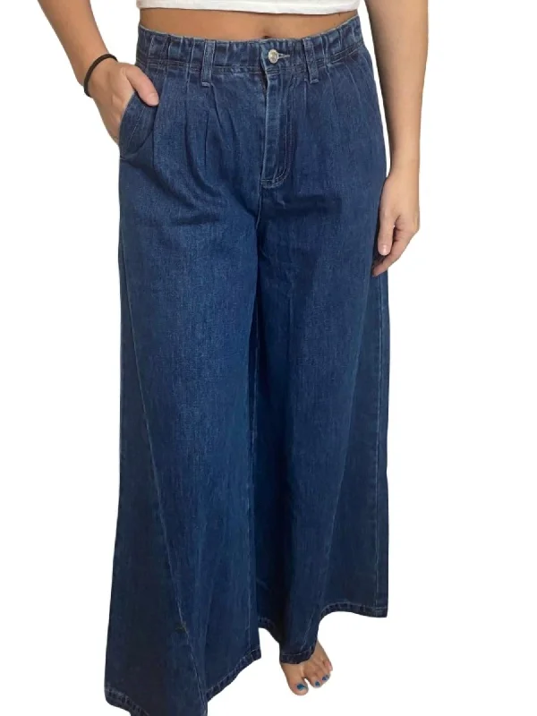 Women's Jodhpurs with Peter Pan CollarWide Leg Jeans In Dark Denim