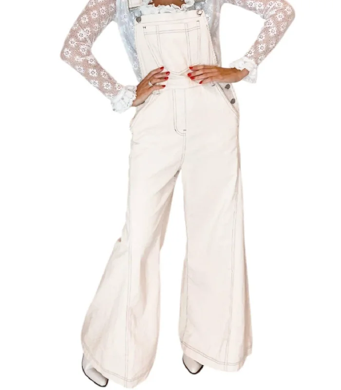 Women's Jodhpurs with Wide CollarWide Leg Corduroy Overalls In White