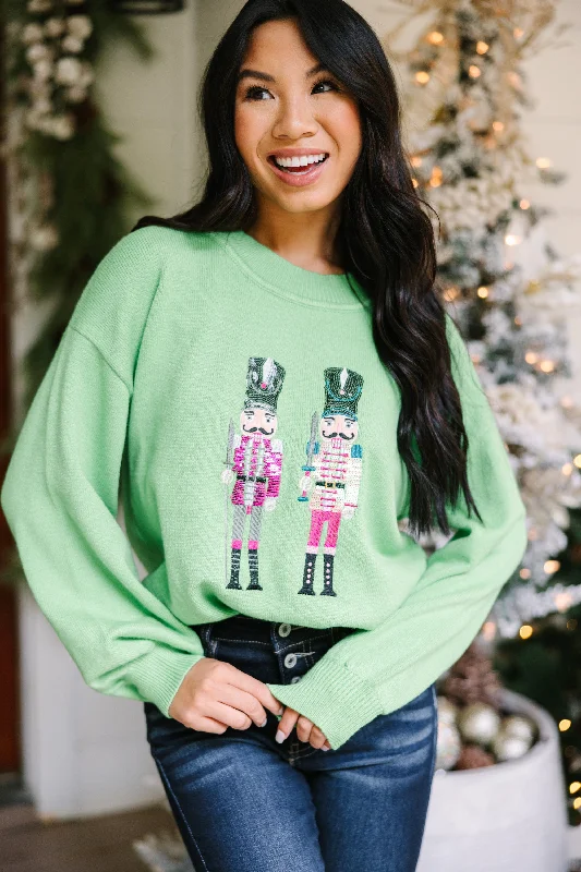 Women's Sweetheart Collar SweatersNutcracker Fun Green Embroidered Sequin Sweater