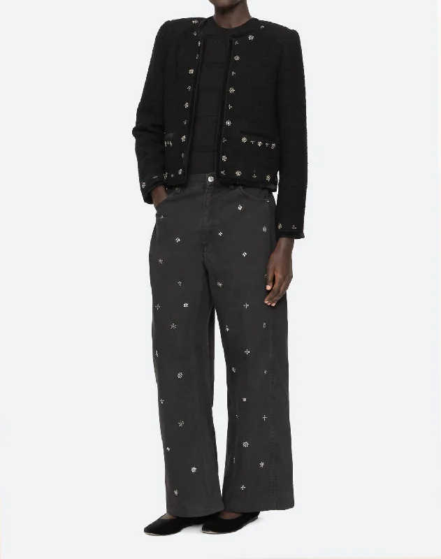 Women's Jodhpurs with Cropped LengthBala Beaded Denim Jeans In Black