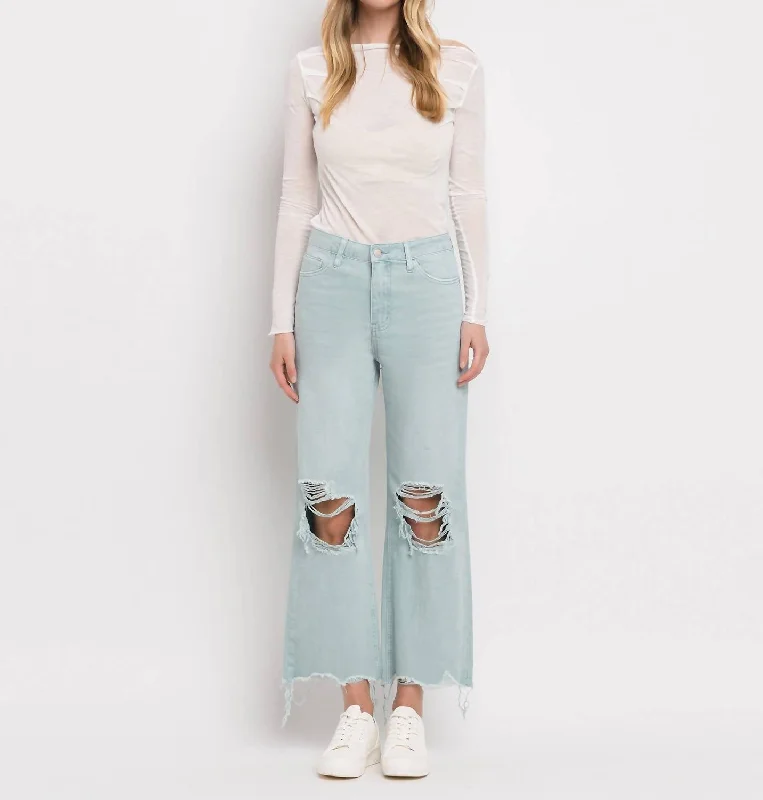 Women's Jodhpurs with Notched CollarCrop Flare Jeans In Cloud Blue