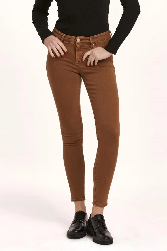 Women's Jodhpurs with High CollarGisele Skinny Mid Rise Ankle Jeans In Burnt Sienna