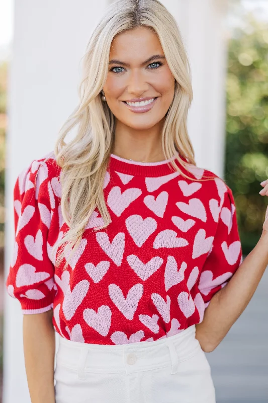 Women's Ribbed SweatersNeed To Know Red & Pink Heart Sweater