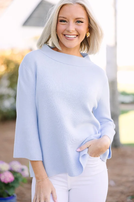 Women's Cropped Length SweatersFate: Feeling Fine Light Blue Mock Neck Sweater