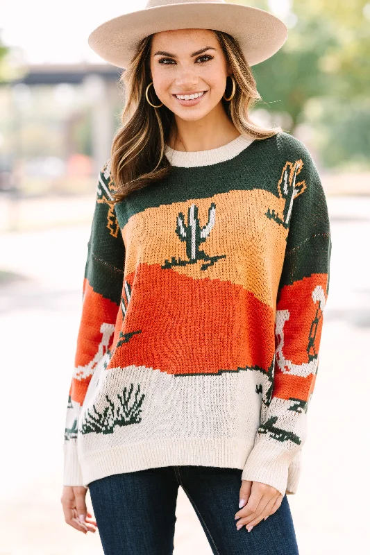 Women's Square Collar SweatersHeading Out West Olive Green Cactus Sweater