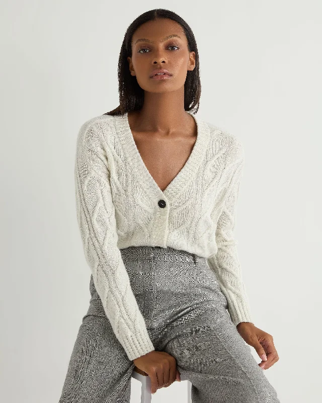 Women's Oversized SweatersWomen's V Neck Cable Cashmere Cardigan With Lurex Snow Grey Sparkle