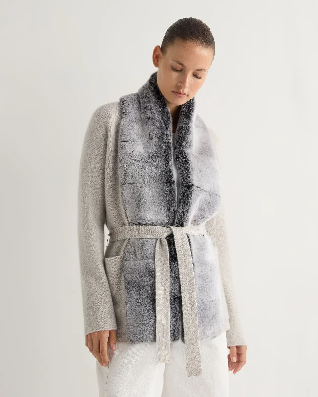 Women's Square Collar SweatersWomen's Ruby Herringbone Fur Cardigan Frost White