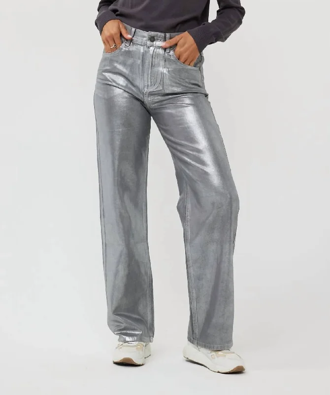 Women's Jodhpurs with U-Shaped CollarMetallic Coated Jeans In Dark Grey