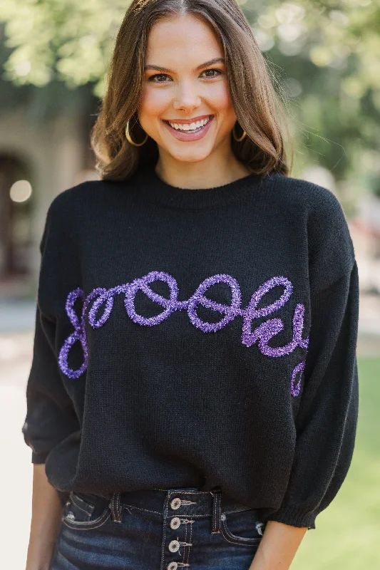 Women's Collarless Neck SweatersLet's Get Spooky Black Script Sweater