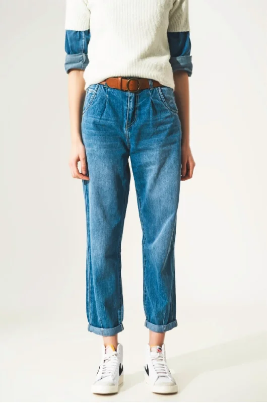 Women's CaprisDare To Wear Darts At The Waist Straight Leg Jeans In Blue