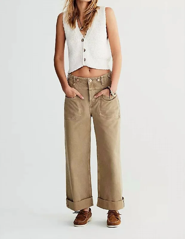 Women's Jodhpurs with Cropped LengthPalmer Cuffed Jeans In Khaki