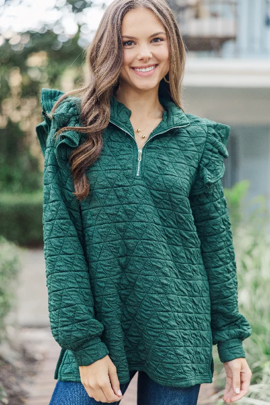 Women's V-Shaped Collar SweatersJust In Time Hunter Green Quilted Pullover