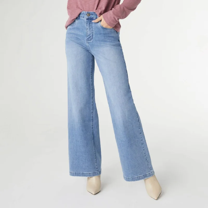 Women's Jodhpurs with Collarless NeckEverstretch Wide Leg In Denim Light Blue