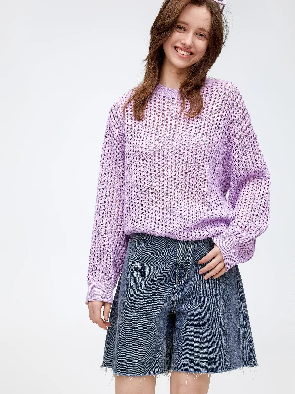 Women's Pleated SweatersLavender Cutout Sweater