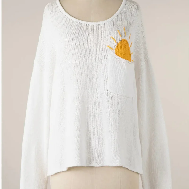 Women's Rounded Collar SweatersVH-Pocket Full Of Sun Shine Sweater