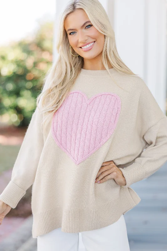 Women's Gathered SweatersThe Lovey Taupe Heart Sweater