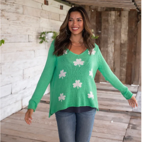 Women's Wide Collar SweatersVH-WS118 Mini Shamrock Sweater