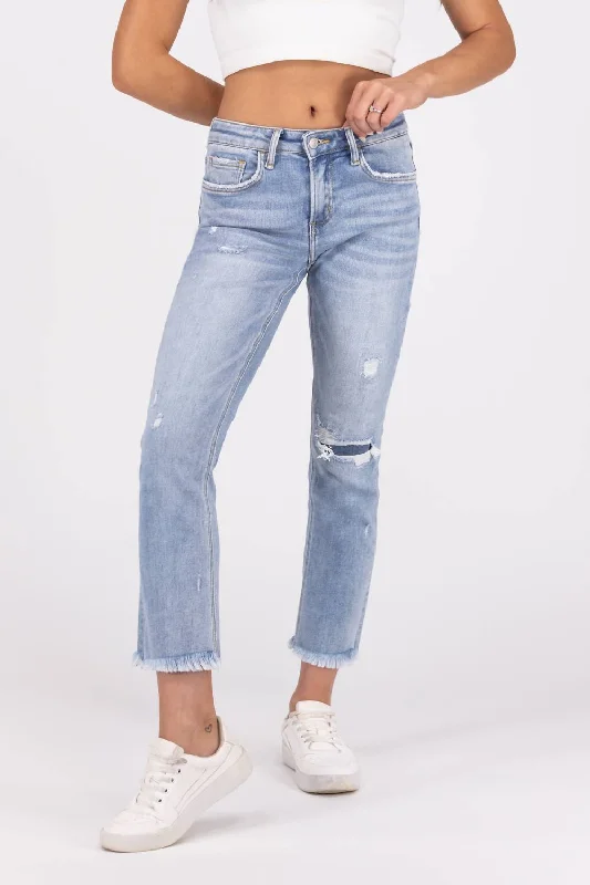 Women's Jodhpurs with Elastic WaistDon't Stop Fighting Mid-Rise Slim Straight Fit Denim Jeans In Light Wash