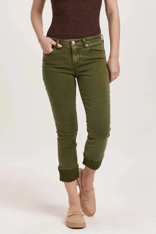 Women's Jodhpurs with Rounded CollarBlaire Cuffed Army Slim Straight Jeans In Green