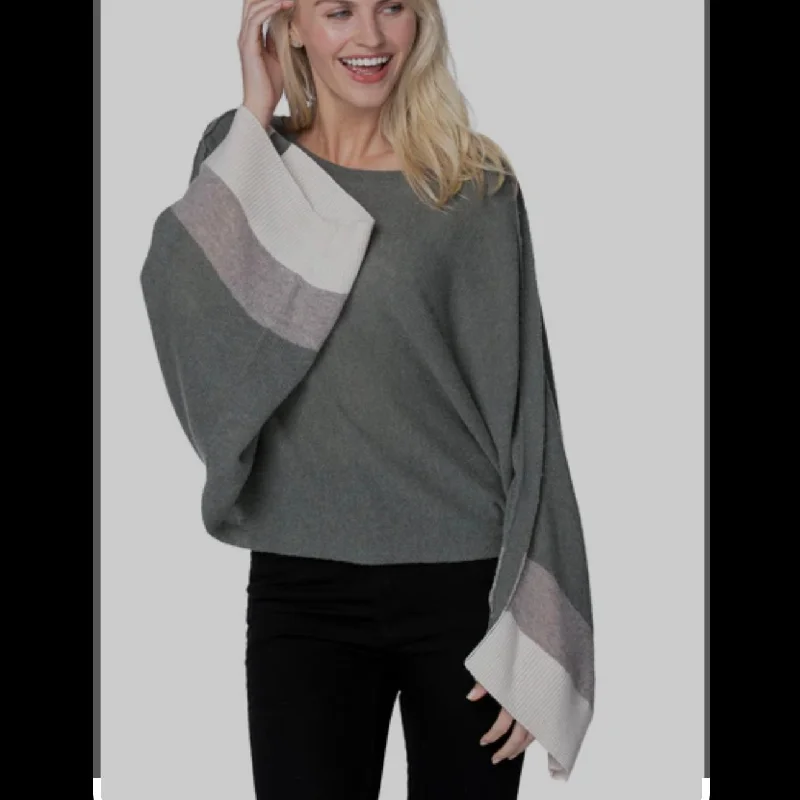 Women's Square Collar SweatersCC CASHMERE TRICOLOR PONCHO