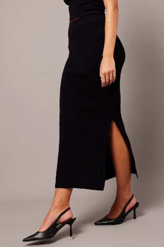 Women's Greek Wool SweatersBlack Knit Skirt High Rise