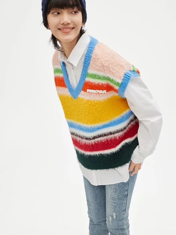 Women's Angora SweatersFarrow Color Striped Vest