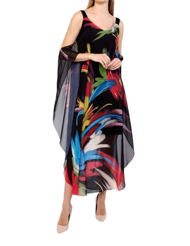 Women's Long-Sleeve DressesAbstract A-Line Dress In Black Multi