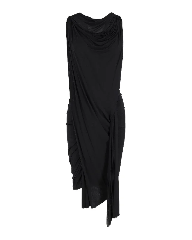 Women's Low Collar DressesAlexander Wang Draped Sleeveless Dress in Black Silk