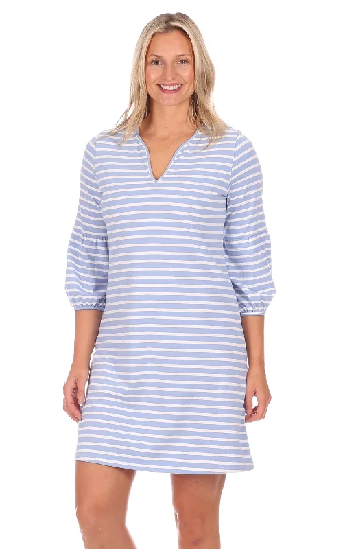 Women's Shirt Collar DressesBrianne Dress in Hydrangea & White Stripe