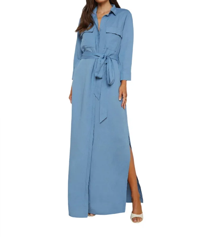 Women's Notched Collar DressesCameron Long Shirt Dress In Blue Mist