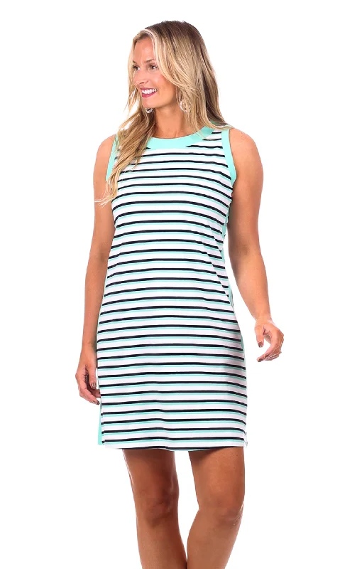 Women's Shirt Collar DressesClaire Shift Dress in Navy & Aqua Stripe