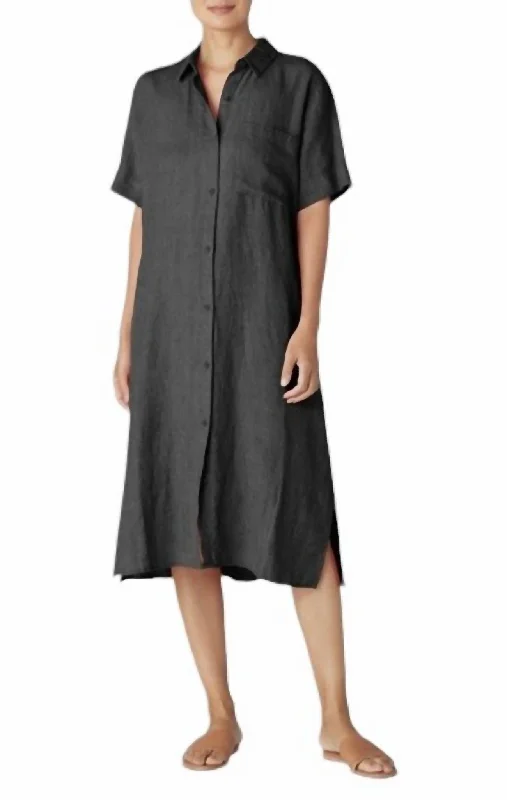 Women's Sleeveless DressesClassic Collar Shirt Dress In Grpht