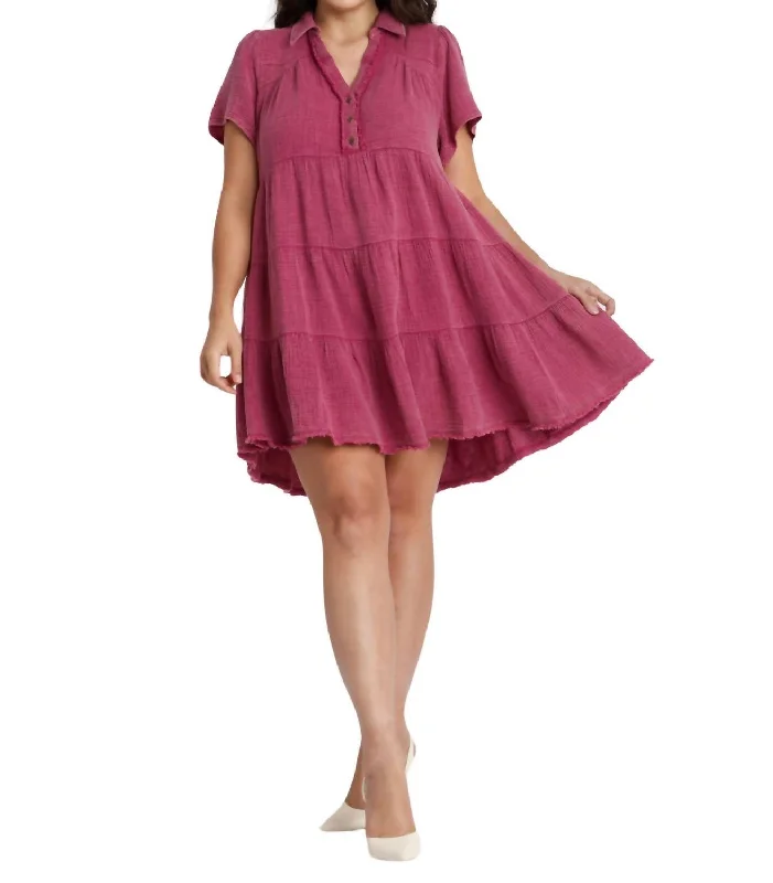 Women's Gathered DressesCurvy Make Me Forget Dress In Raspberry