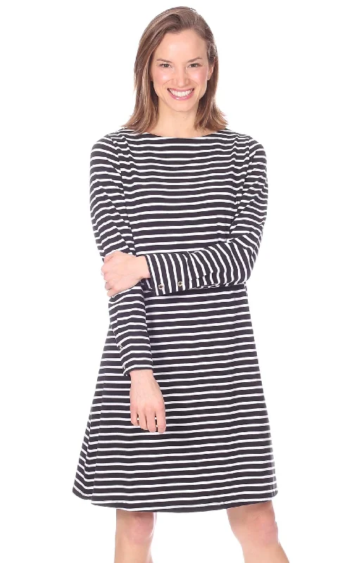 Women's V-Shaped Collar DressesDavis Dress in Black & White Stripe