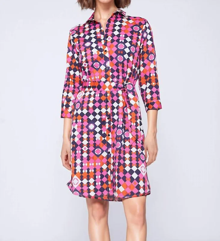 Women's Wide-Neck DressesDover Geometric Print Dress In Pink Multi