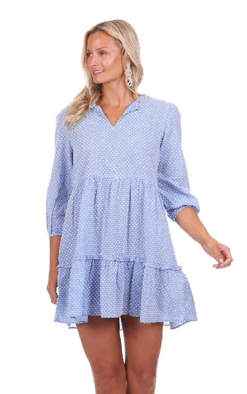 Women's Sweetheart Collar DressesDrake Dress in Blue Textured Dot